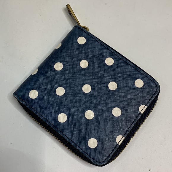 J Crew Blue White Polka Dot Small Zip Wallet - Picture 3 of 7